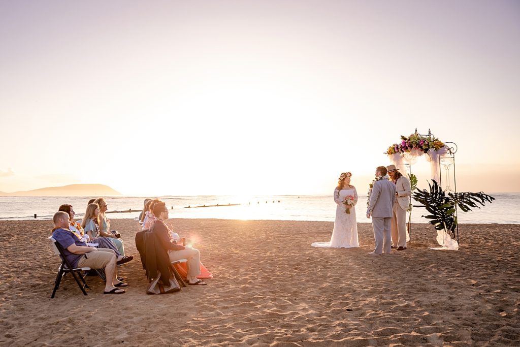 bride and groom in honolulu sunrise elopement