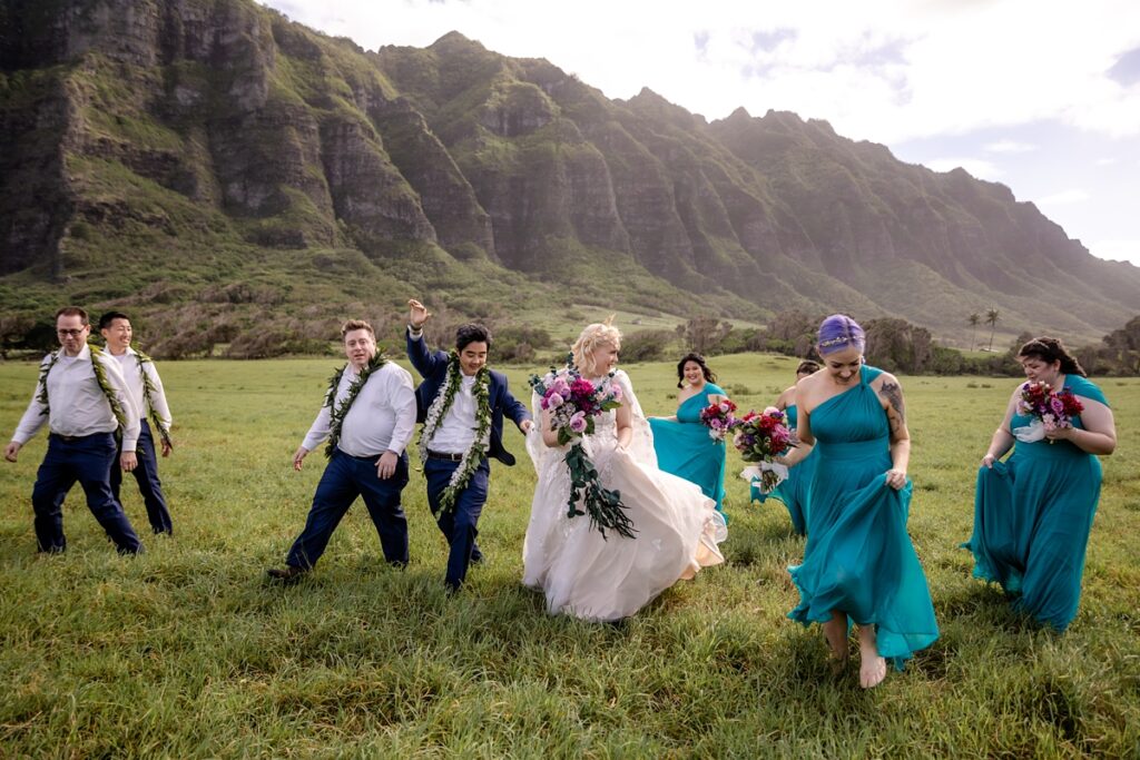 bridal party at Kualoa Ranch Wedding with Iwalani Photography