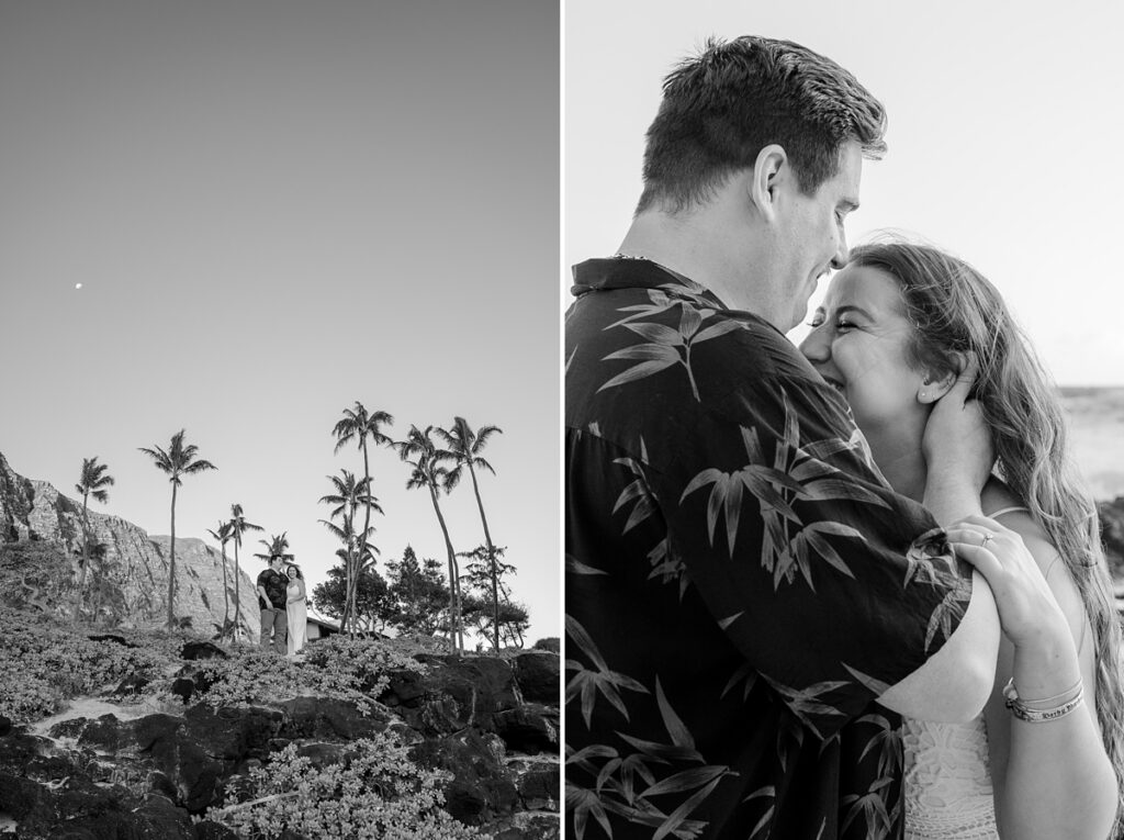 couple taking engagement photos on Oahu, Hawaii with Iwalani Photography