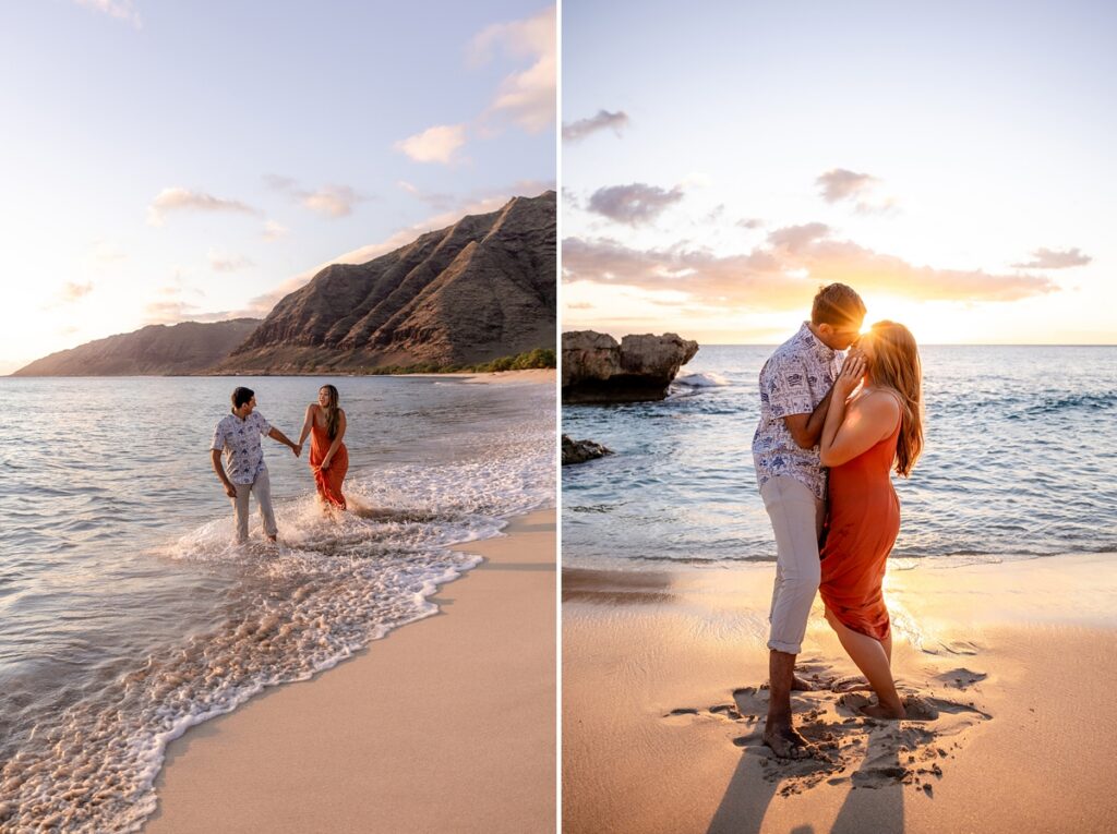 couple taking engagement photos on Oahu, Hawaii with Iwalani Photography